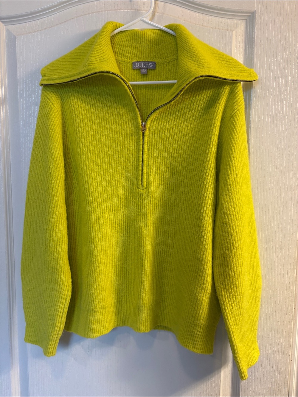 J. Crew Women’s Zip-Up Ribbed Sweater in Bright Lime